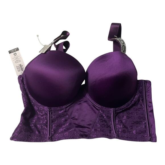 Bebe Womens Bra Size 38C Push Up Longline Bra Rhinstone Adjustable Straps Purple - Picture 4 of 10